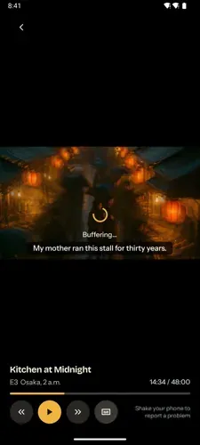 Android phone with the player stuck on buffering.