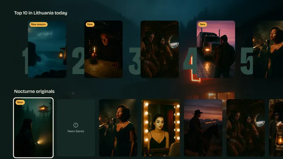 Android TV with an empty Neon Saints tile in Nocturne originals.