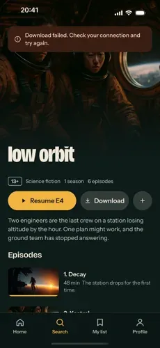 iPhone showing the Low Orbit download error.